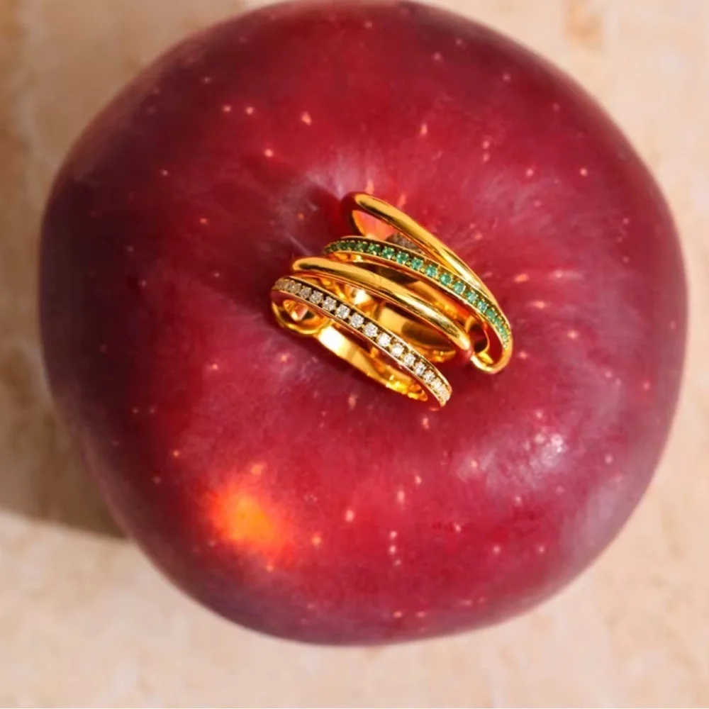 Gold Plated Multi-Band Ring with Cubic Zirconia Accents